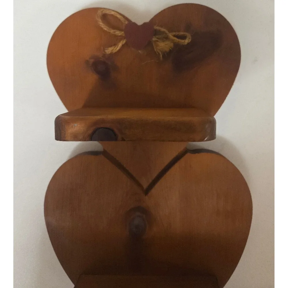 Vintage 3 Tier Wooden Heart Wall Shelf Rustic Cottagecore Farmhouse 20in Peg